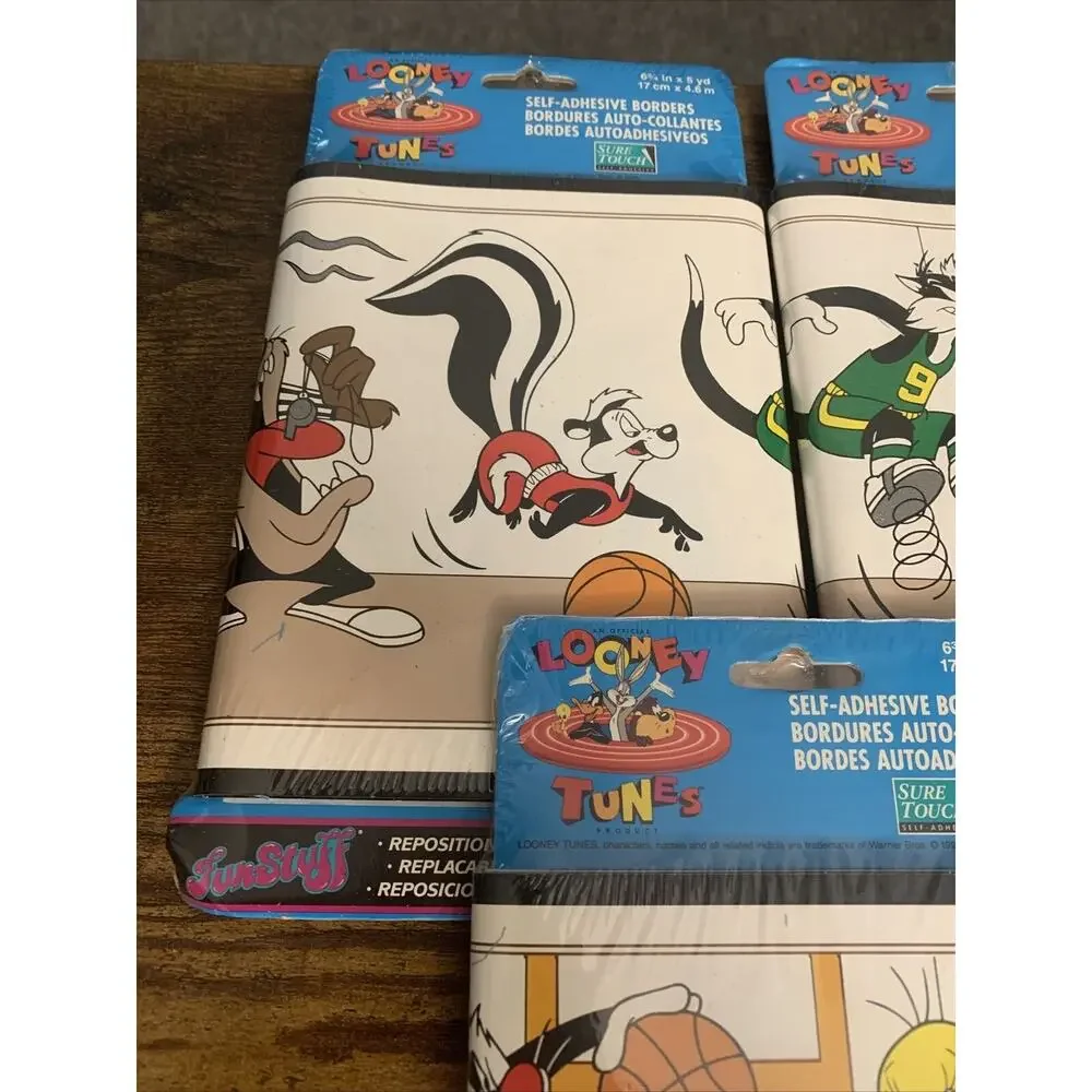 3x VTG Looney Tunes Sports Wallpaper Border NEW 15 Yards, 6.75” Tall ~BASKETBALL